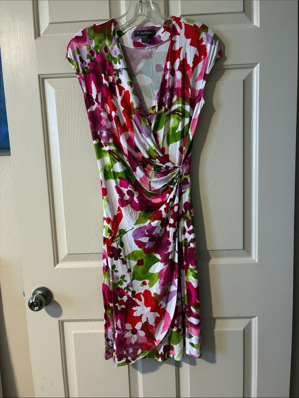 Tommy Bahama Floral Wrap Midi Dress in Pink, Green & Red